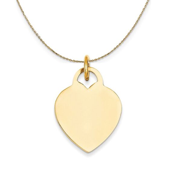 14k Yellow Gold Engravable Heart Disc Necklace - 24 Inch